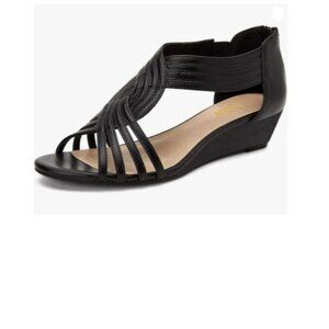 YDN Black Women Summer Wedge Glitter Sandals Open Toe Rhinestones Cross